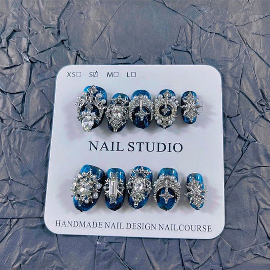 MellowBells handmade nails with glitter rhinestones for a premium manicure.