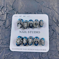 MellowBells handmade nails with glitter rhinestones for a premium manicure.