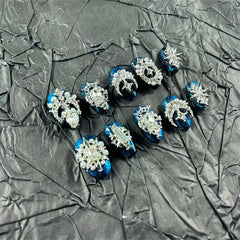 MellowBells palace blue cat eye nails, 18mm long, dramatic look for events.