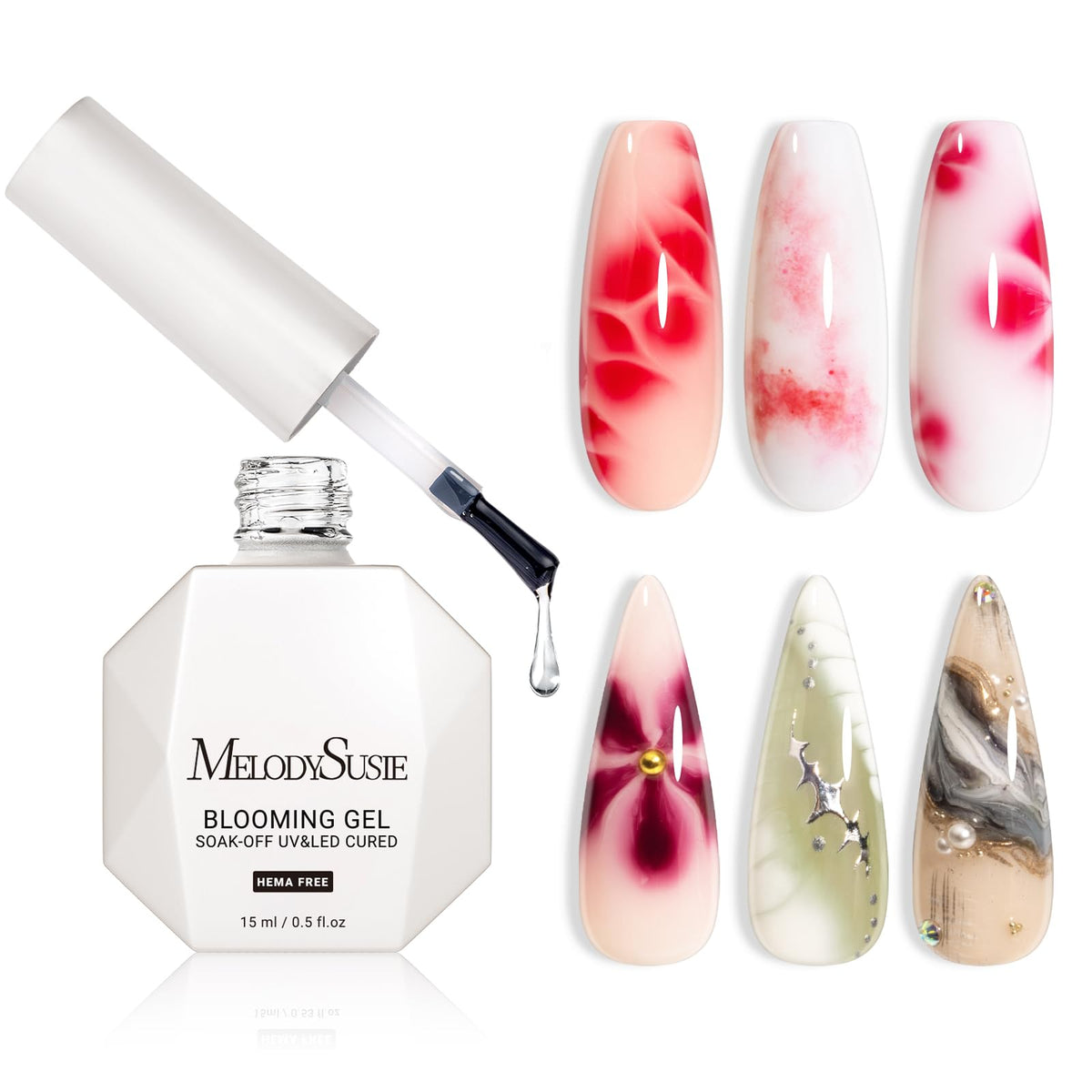 MelodySusie Hema-Free Blooming Gel marble watercolor effect for elegant nail art