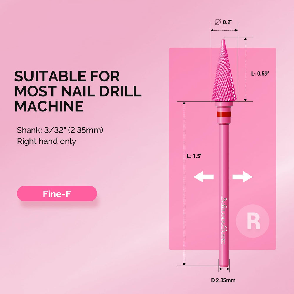 MelodySusie right-hand use nail drill bit in pink blossom for safe shaping.