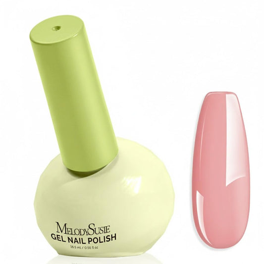 MelodySusie pink gel polish bottle showing rich color for at home manicures.