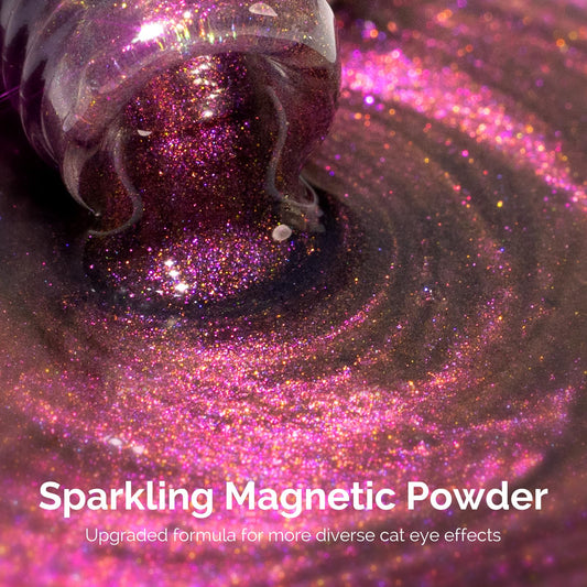 MelodySusie pink glitter cat eye gel shows holographic shimmer when magnet is applied