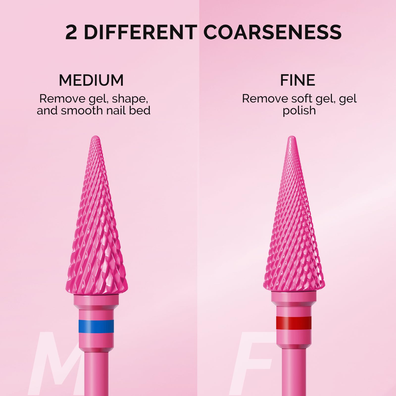 Cross teeth design on MelodySusie nib bit aids efficient gel and natural nail shaping.