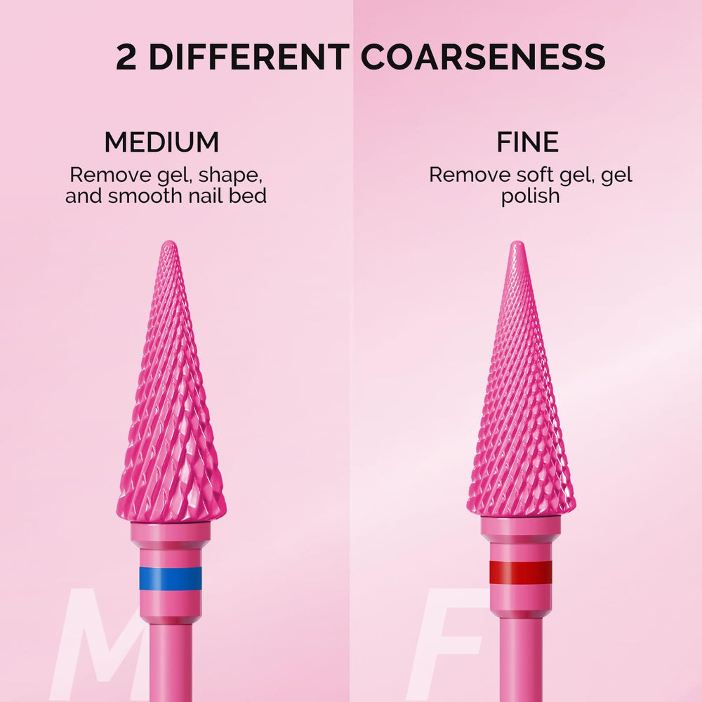 Cross teeth design on MelodySusie nib bit aids efficient gel and natural nail shaping.