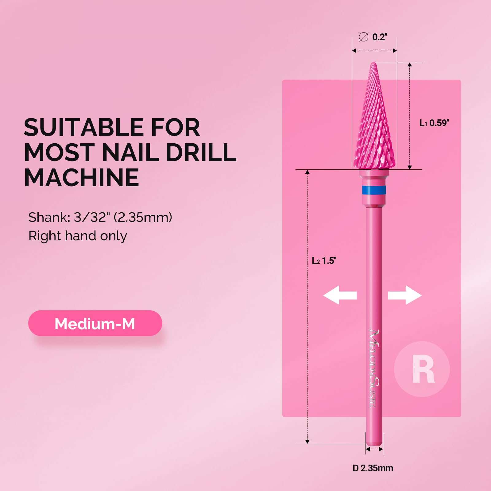 Pink Blossom MelodySusie nib bit offers ergonomic aesthetics during nail prep.
