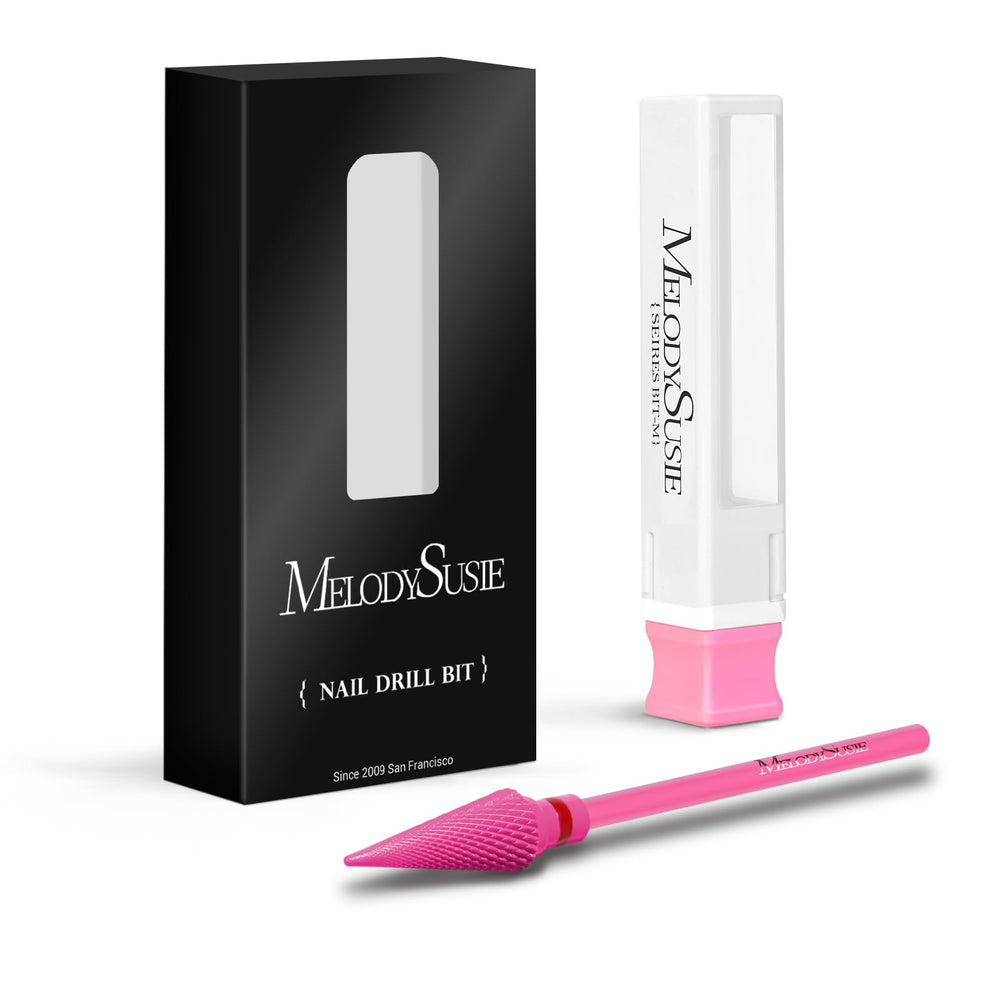 MelodySusie universal 3-32 nail bit in pink blossom shown in studio use.