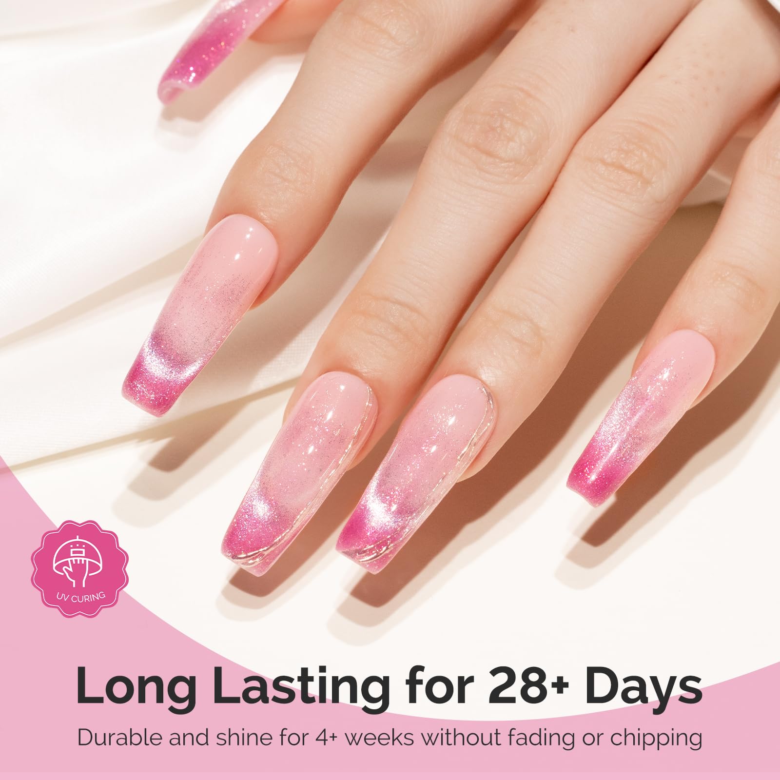 MelodySusie UV gel cure session under lamp ensures durable color and shine.