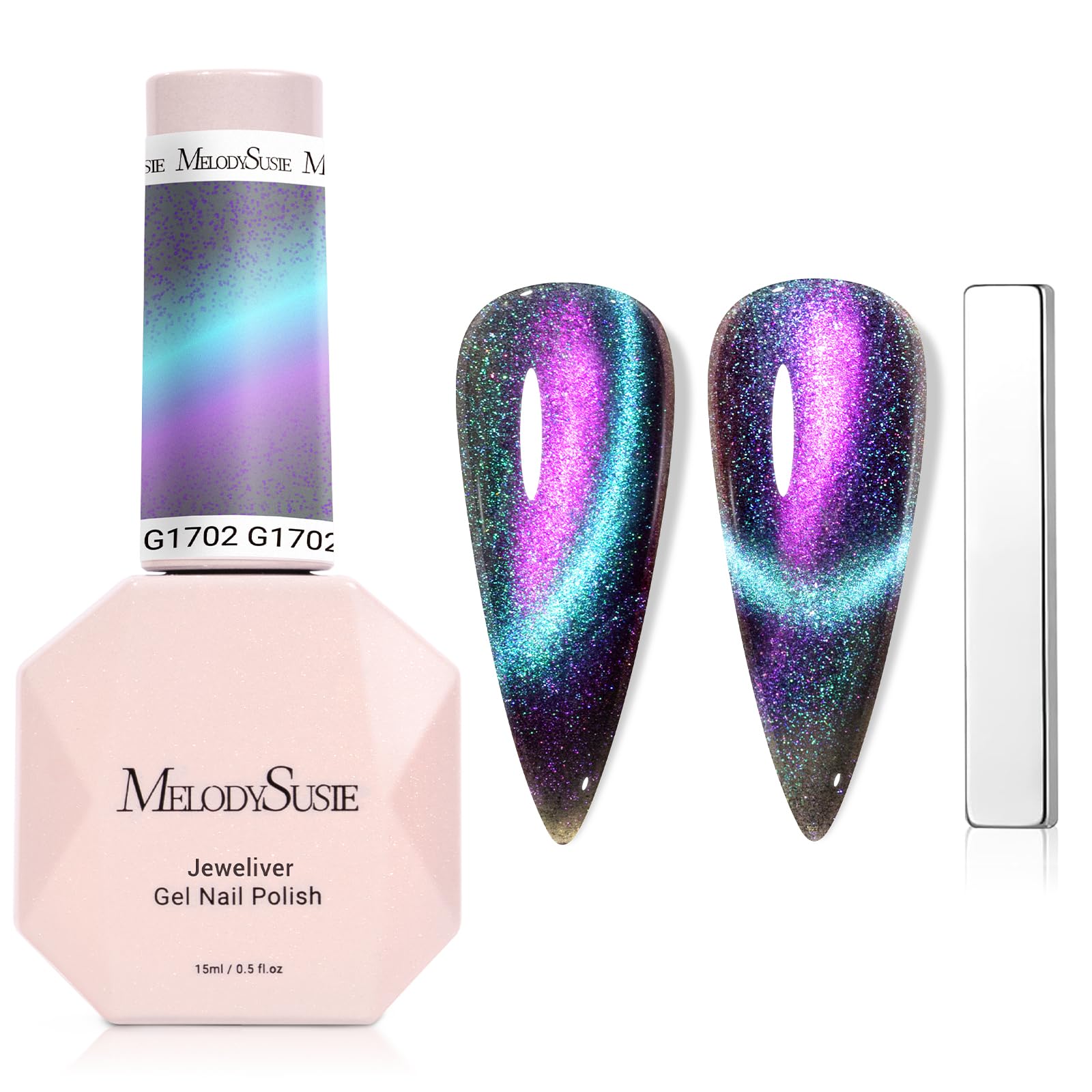 MelodySusie vernis gel effet chat œil 9D bleu holographique magnétique pour manucure spectaculaire.