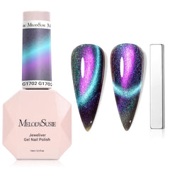 MelodySusie vernis gel effet chat œil 9D bleu holographique magnétique pour manucure spectaculaire.