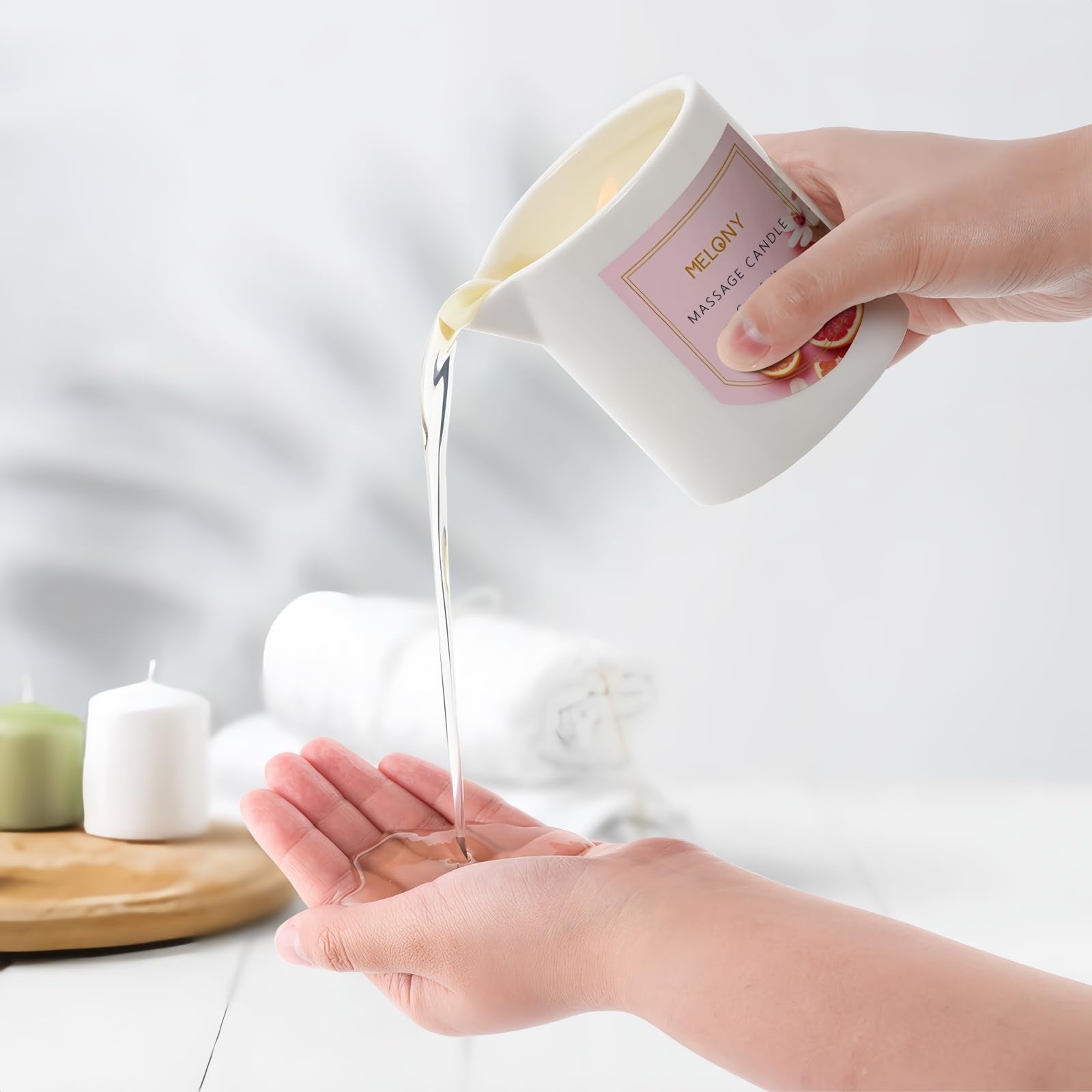 Pour-ready melted massage oil from the candle