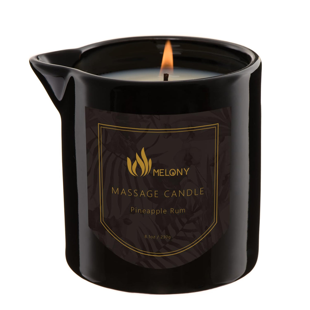 Front view of MELONY Massage Candle Pineapple Rum 230 g / 8.1 oz
