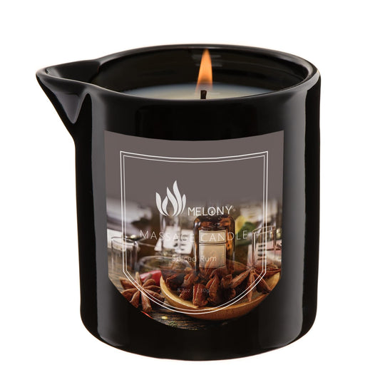 MELONY Massage Oil Candle 8.1oz Spiced Rum packaging