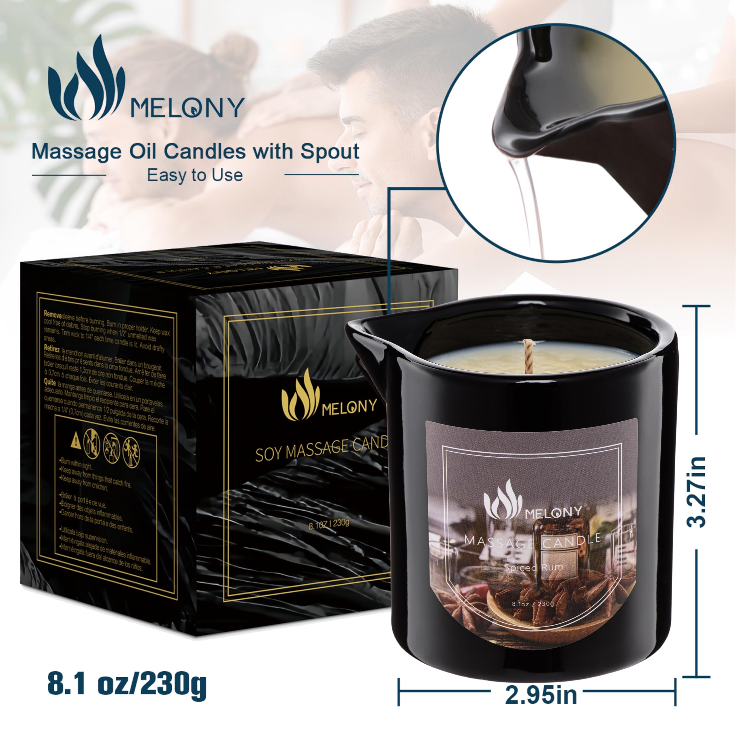 Close-up of MELONY candle ingredients: Soybean Oil, Shea Butter, Jojoba Oil