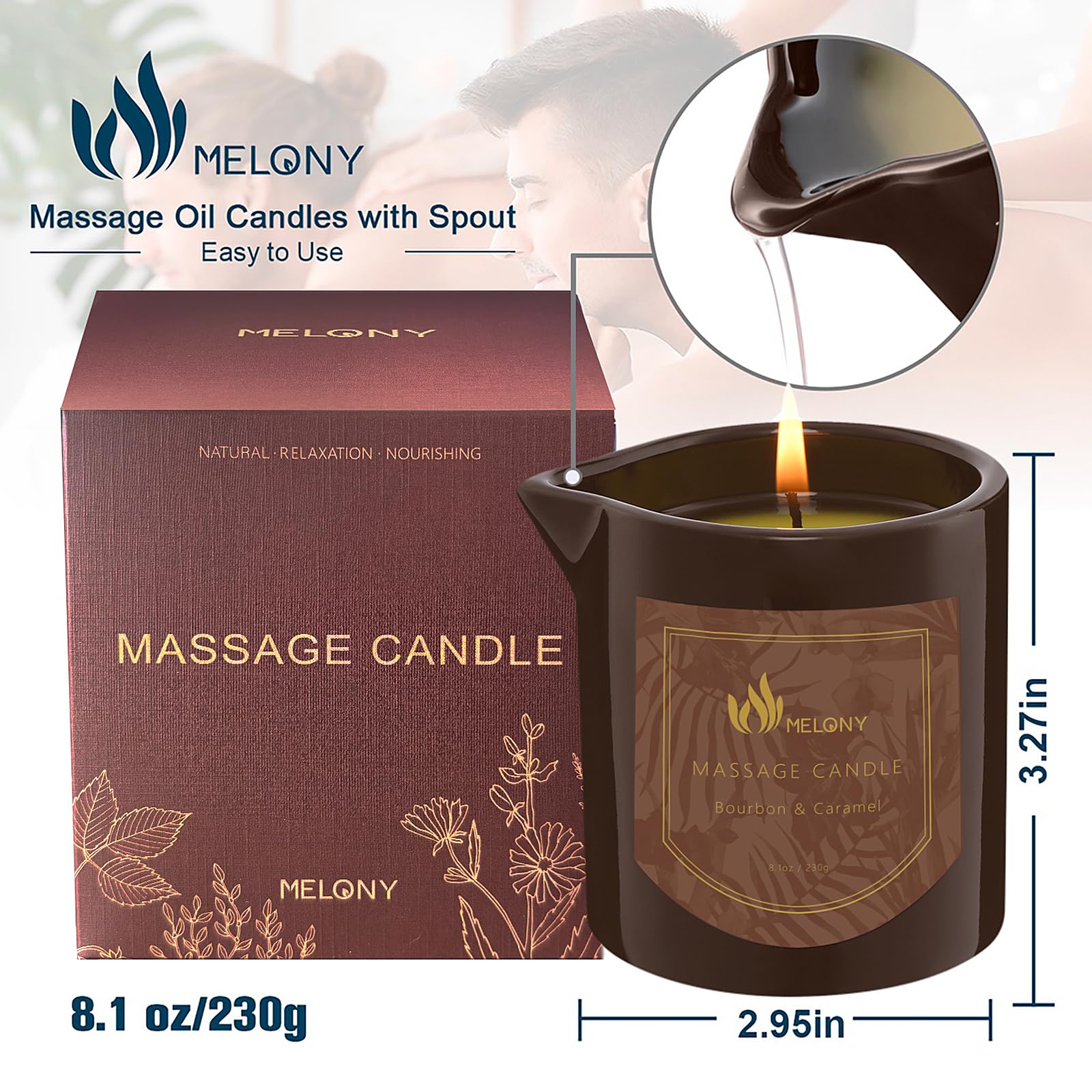Melony Massage Oil Candle Bourbon & Caramel - 8.1 oz - Side view