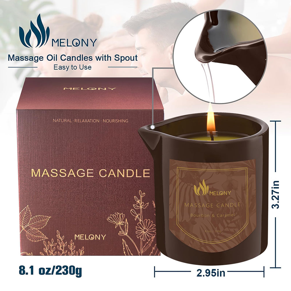 Melony Massage Oil Candle Bourbon & Caramel - 8.1 oz - Side view