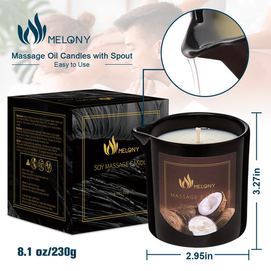 Close-up of MELONY coconut cream massage candle jar