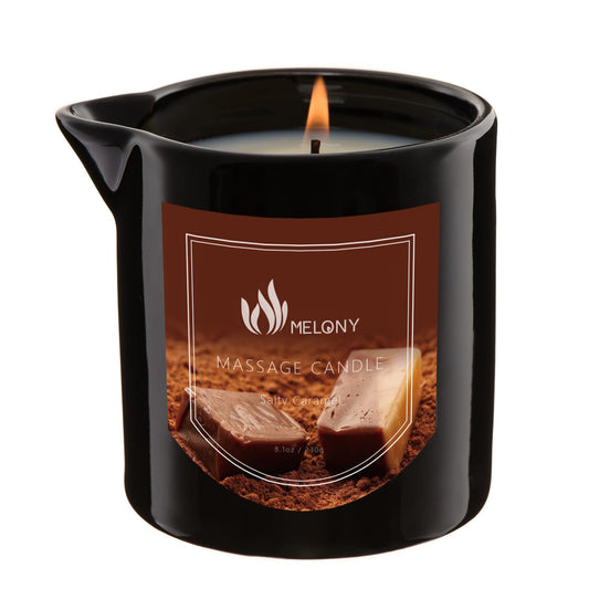 Melony Massage Oil Candle Salty Caramel 8.1oz – 4-in-1 candle, massage oil, body oil and lotion