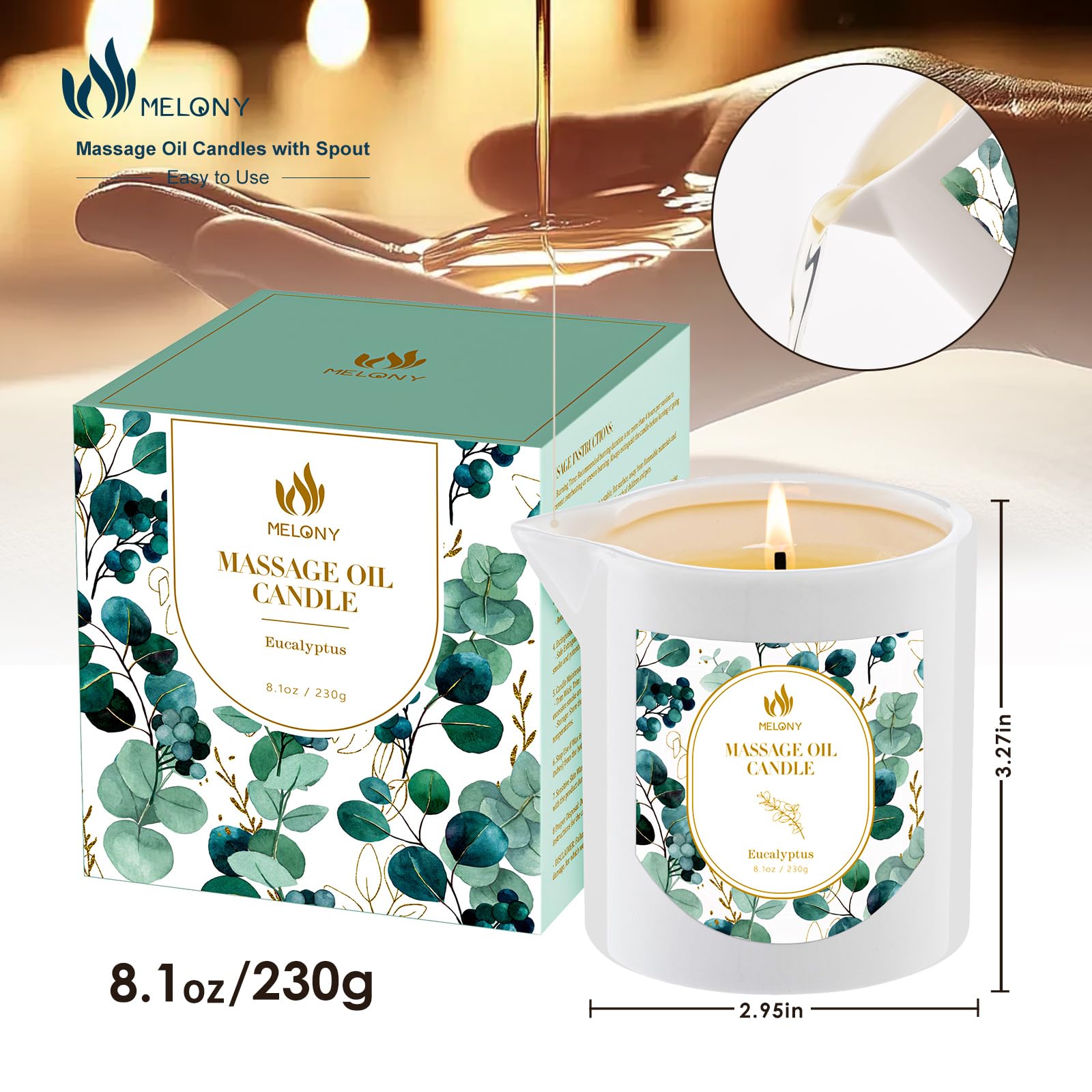 8.1 oz MELONY Massage Candle with packaging