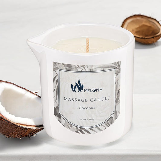 MELONY Coconut massage oil candle lit with melted oil