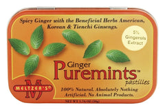 Close-up of Meltzer's Ginger Puremints pastilles showing natural texture