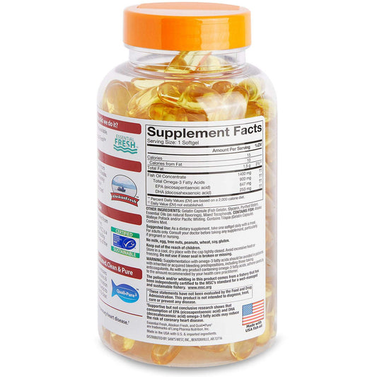 Member's Mark Omega-3 Fish Oil bottle back label