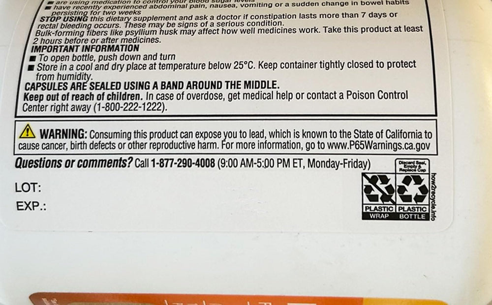 Back of bottle showing supplement facts and ingredients