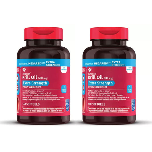 Member's Mark Extra Strength Omega-3 Krill Oil Softgels, 2 bottles (320 softgels)