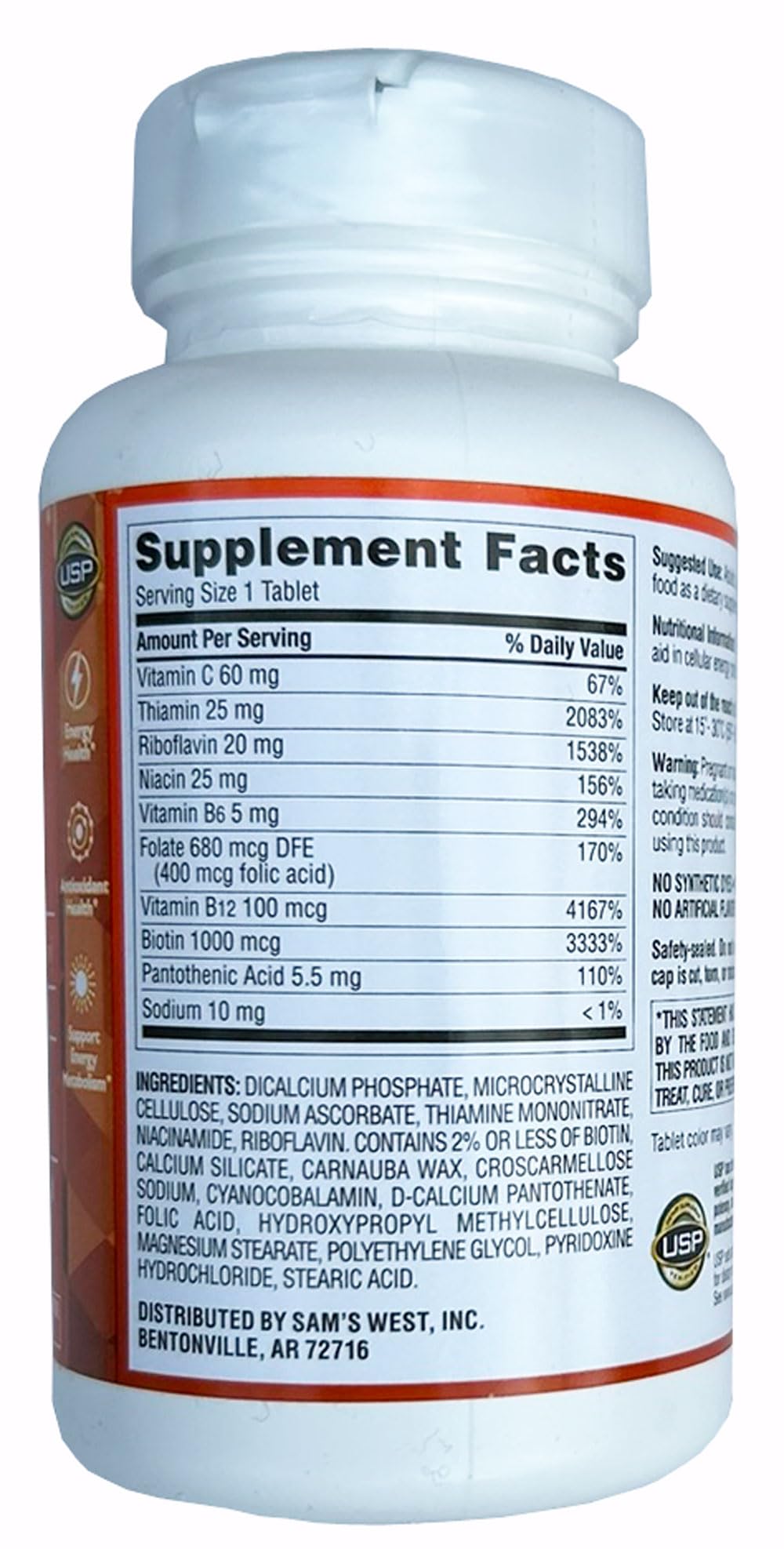 Front view of Members Mark Super B-Complex bottle label