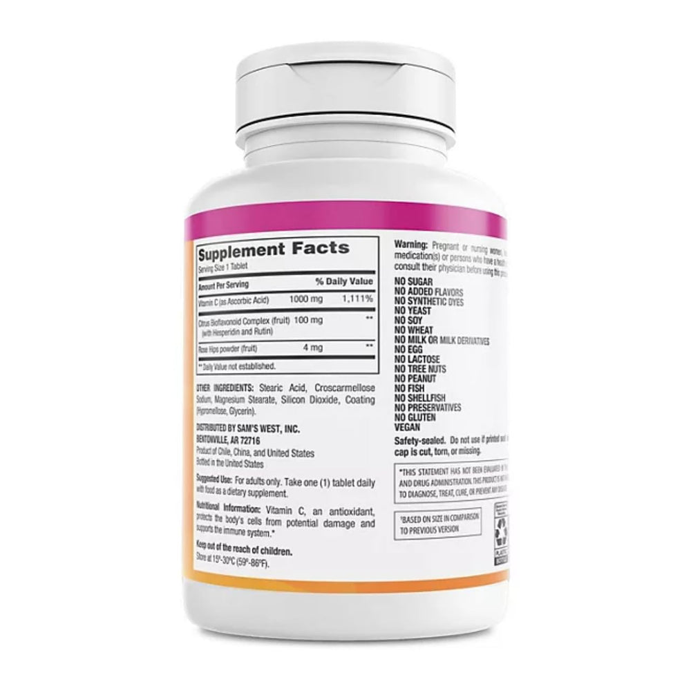 Close-up of Vitamin C 1000 mg supplement label
