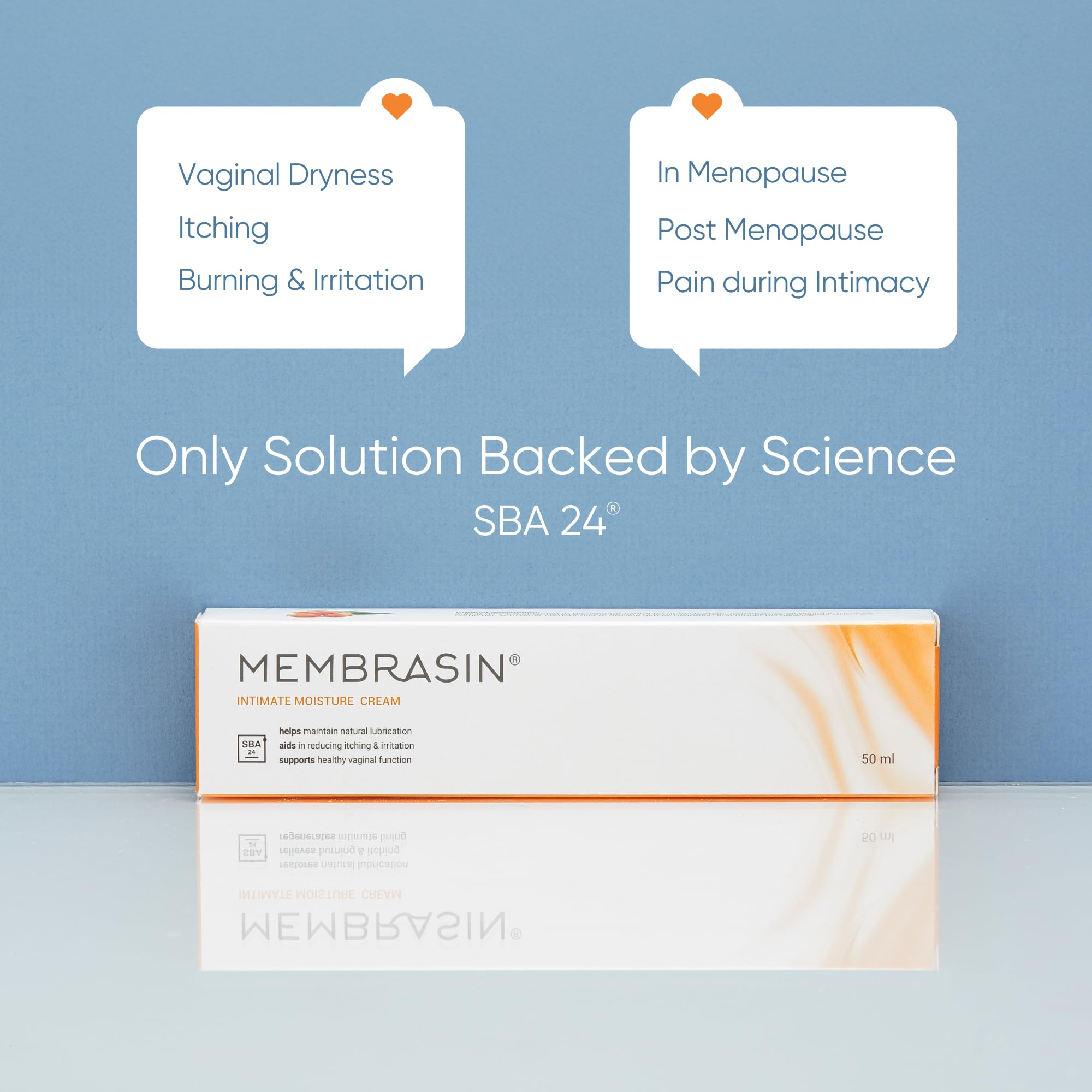Membrasin Hyaluronic Acid-rich cream bottle demonstrates fast-absorbing hydration.