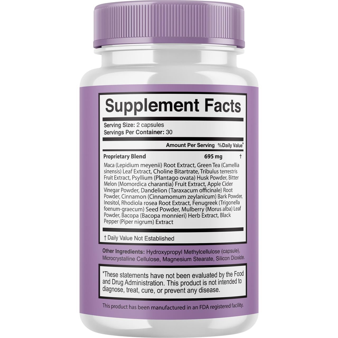 Nutrition facts panel on Memo Master bottle