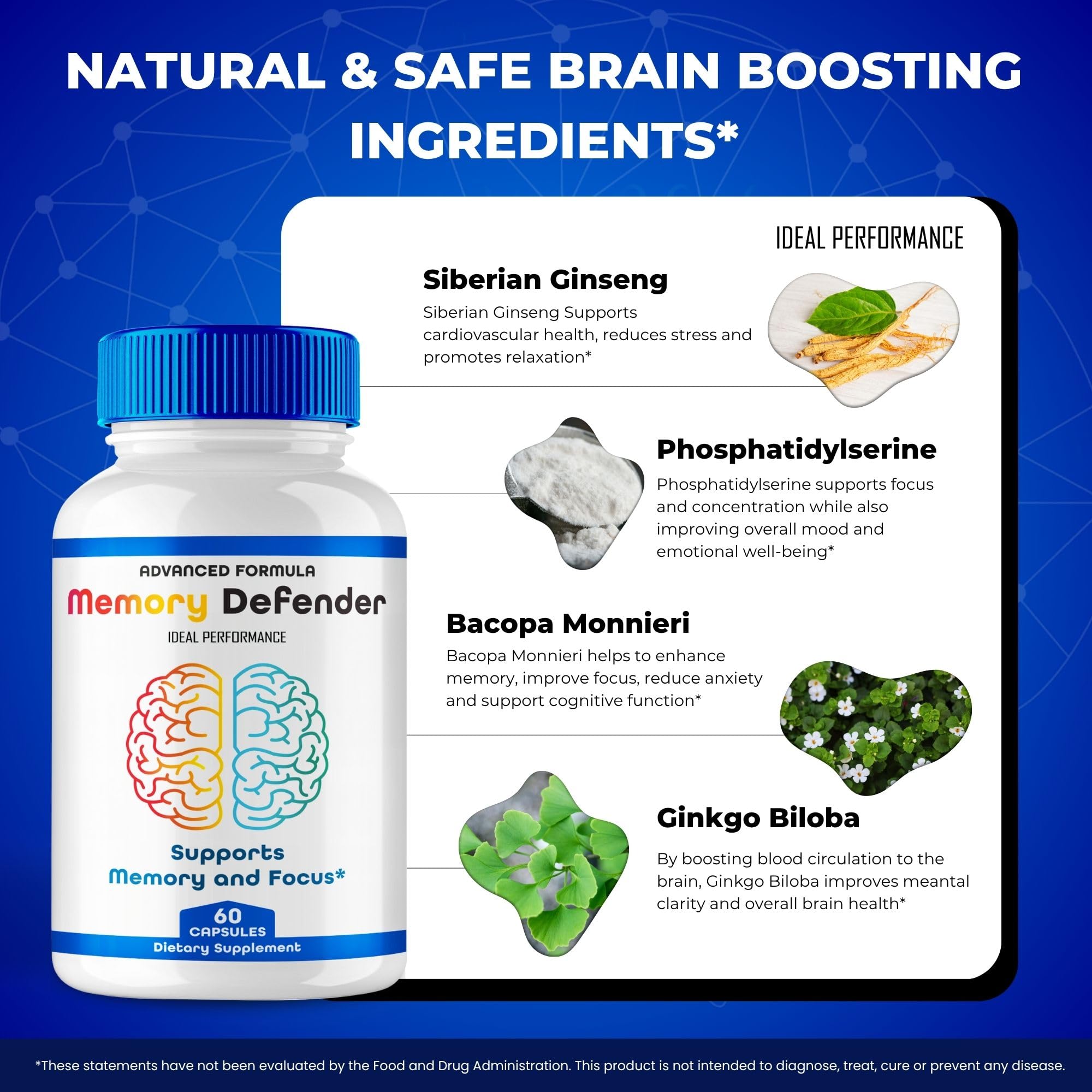 Close-up of Memory Defender capsules in bottle