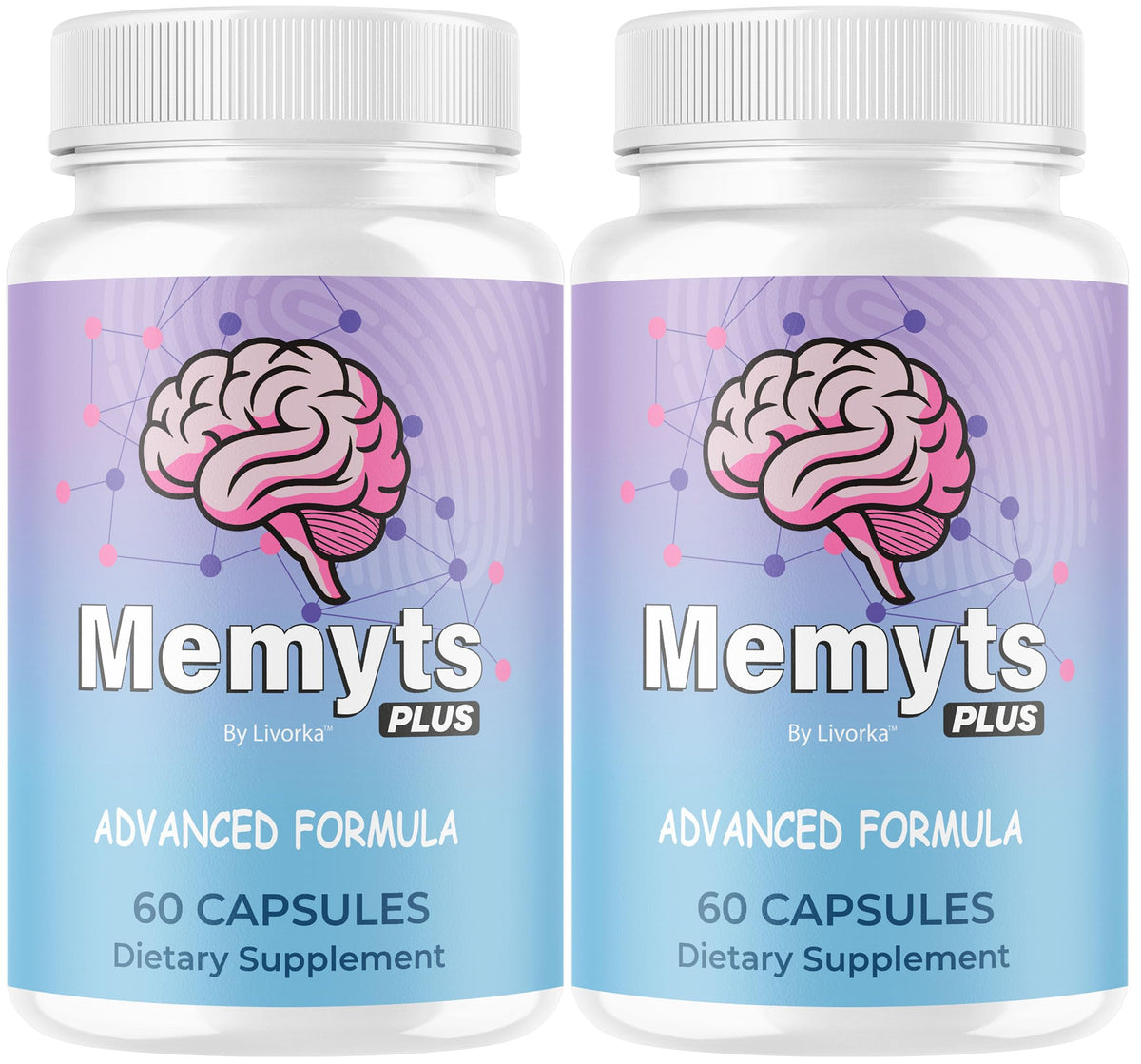 Bottle of Memyts Plus capsules with label