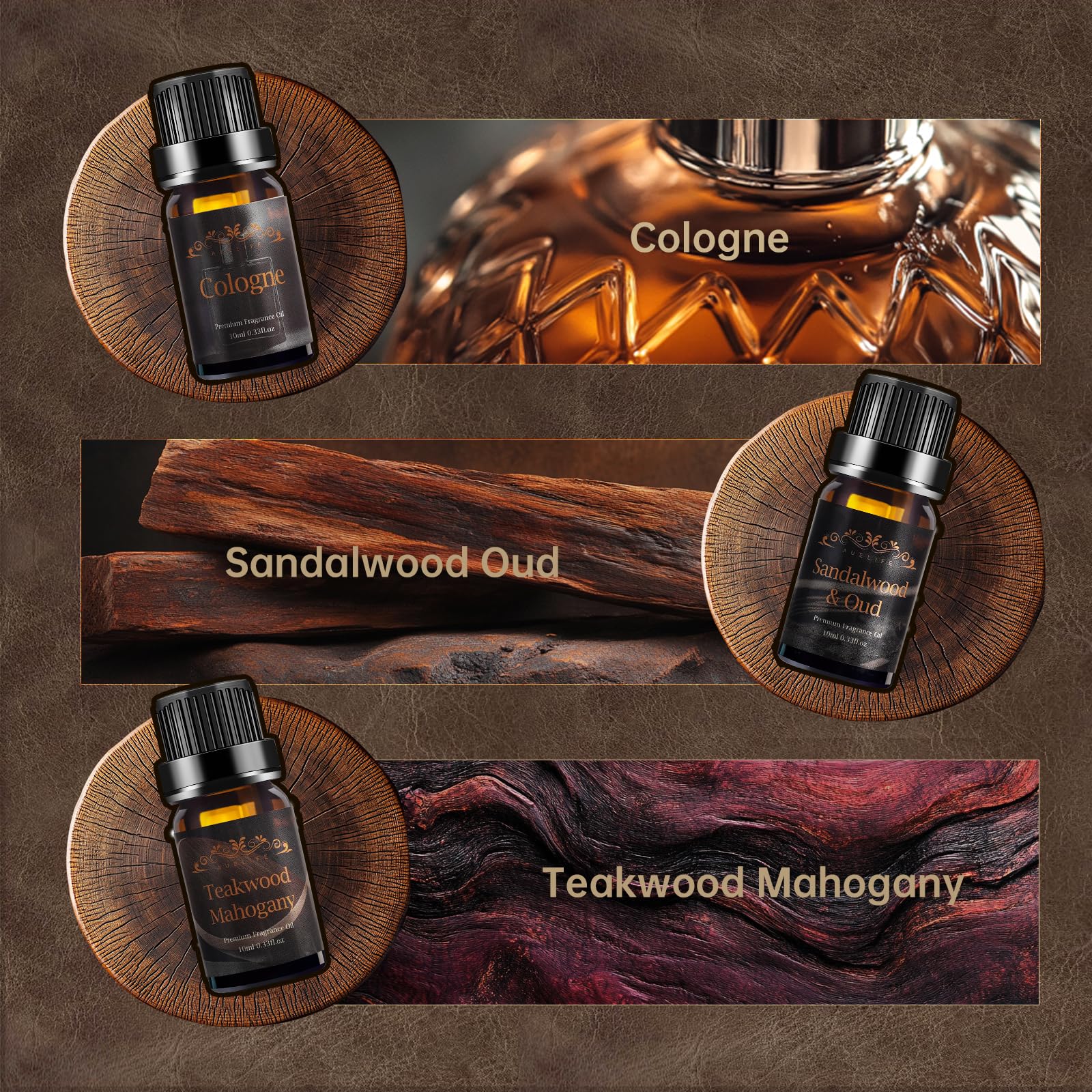 Leather fragrance essential oil bottle close-up