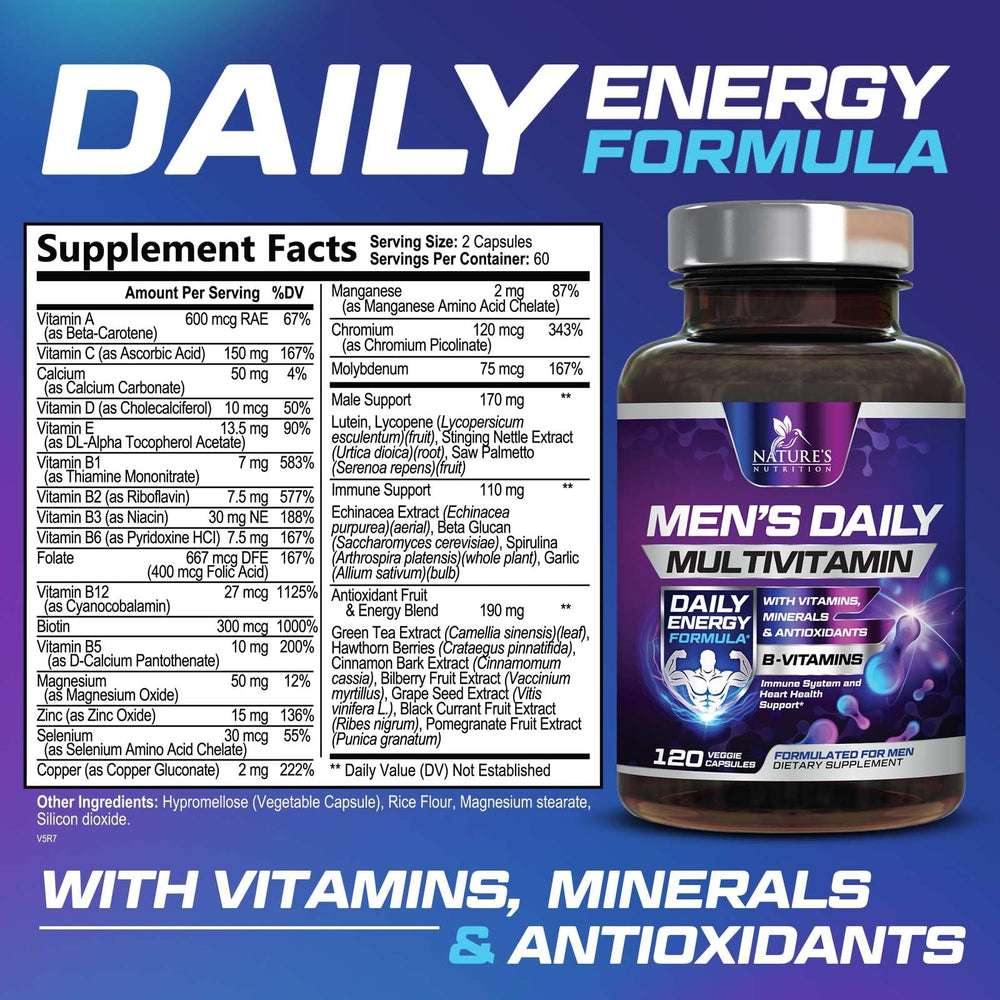 Close-up of men's multivitamin bottle
