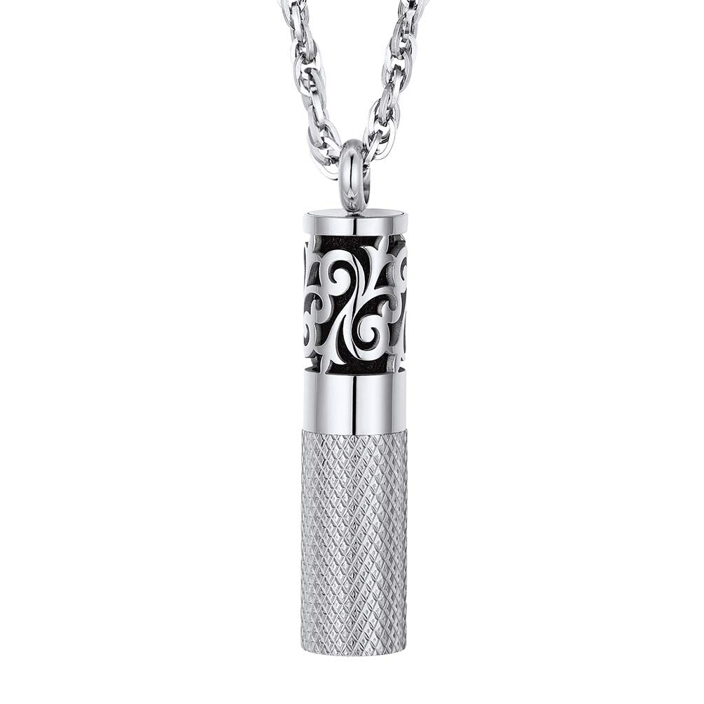 Men perfume locket round bottle pendant diffuser necklace in 316L stainless steel.