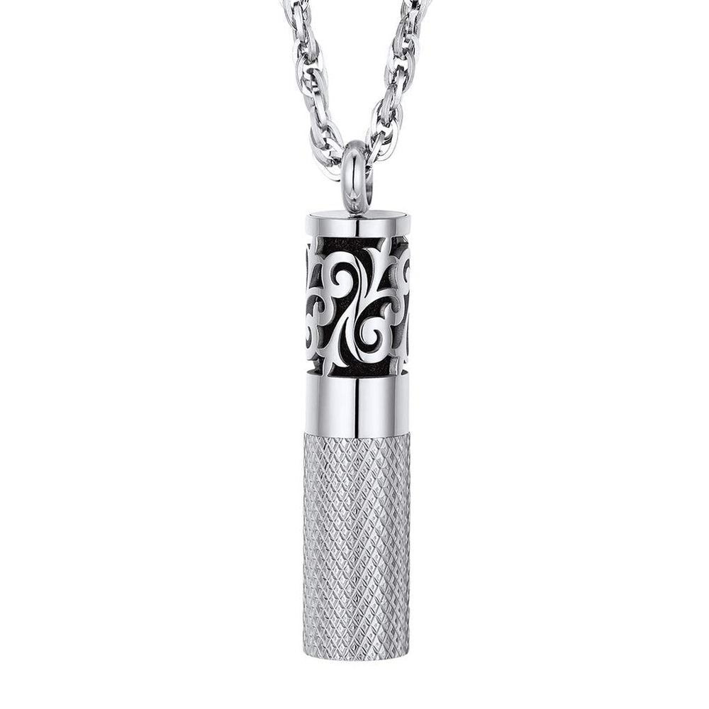 Men perfume locket round bottle pendant diffuser necklace in 316L stainless steel.