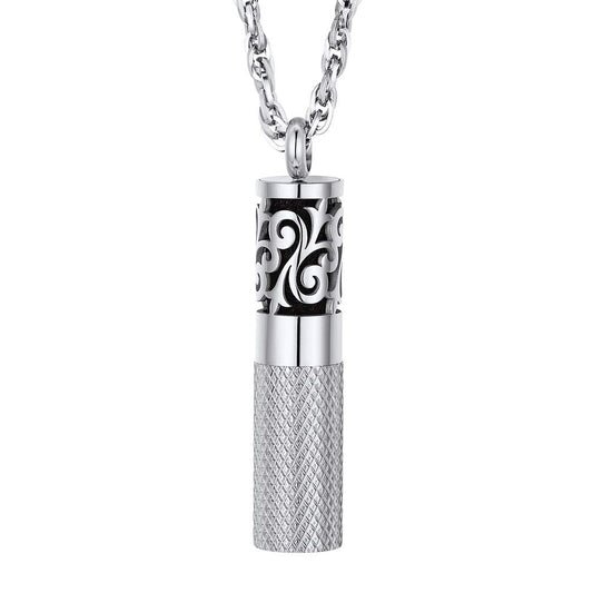 Men perfume locket round bottle pendant diffuser necklace in 316L stainless steel.