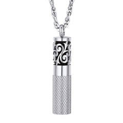 Men perfume locket round bottle pendant diffuser necklace in 316L stainless steel.