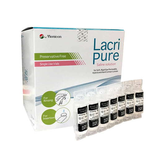 Menicon LacriPure saline contact lens solution bottle with 98 5ml vials
