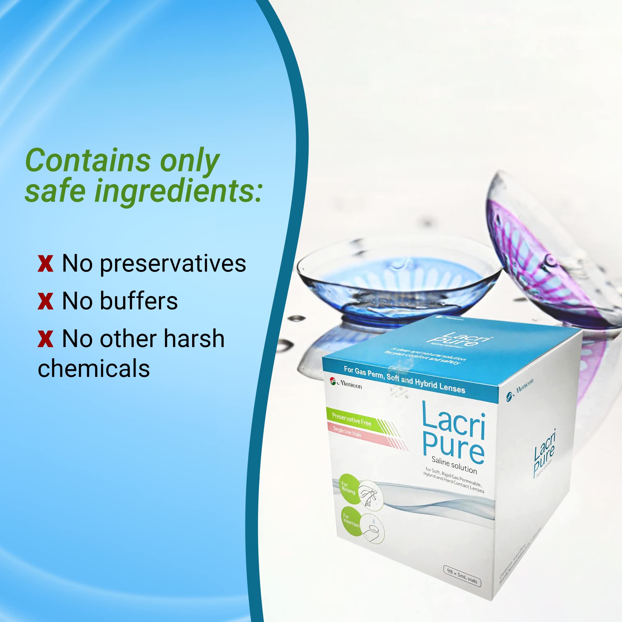 Usage guide image for Menicon LacriPure saline contact lens solution