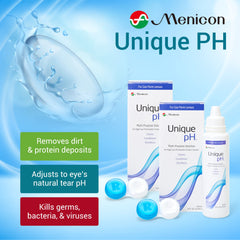 Close-up of Menicon Unique pH Solution label