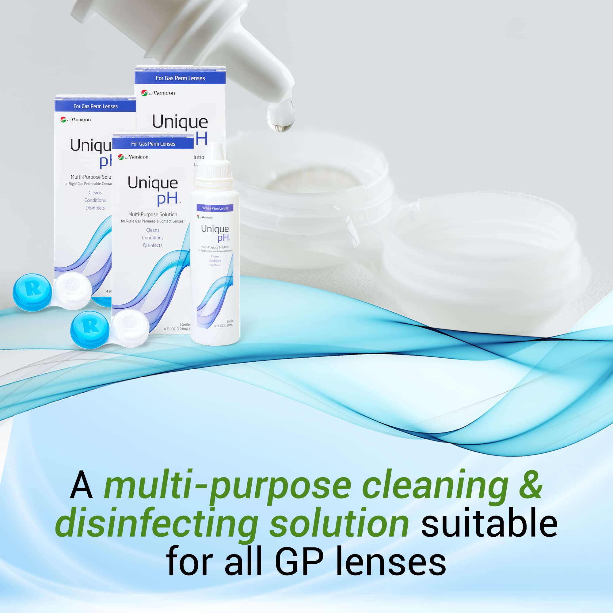 RGP lens case opened beside the 3-pack solution
