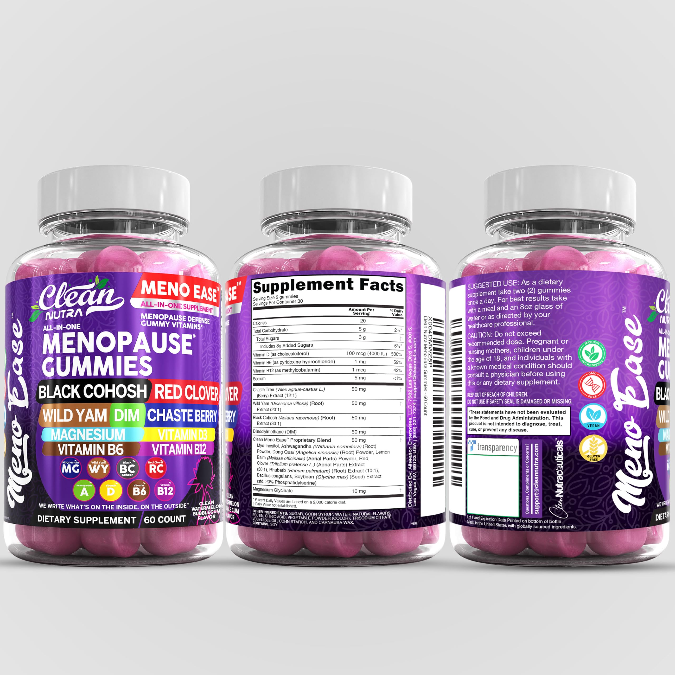 Meno Ease all-in-one bottle and gummies packaging