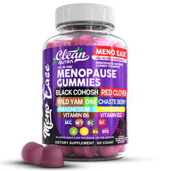 Bottle of Meno Ease menopause gummies with herbal ingredients