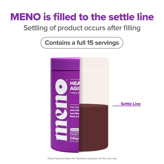 Scoop pouring MENO powder into a glass