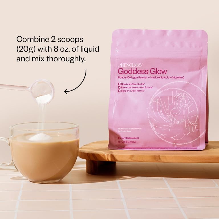 Unflavored collagen powder being scooped
