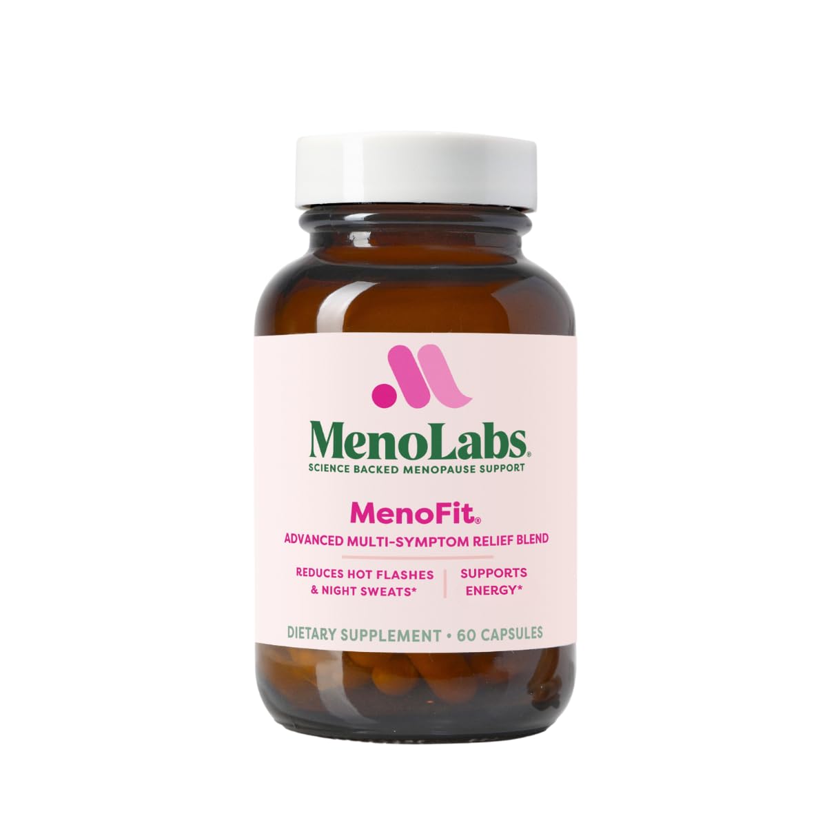 MENOLABS MenoFit bottle-front showing a 60-capsule supply for daily gut health.