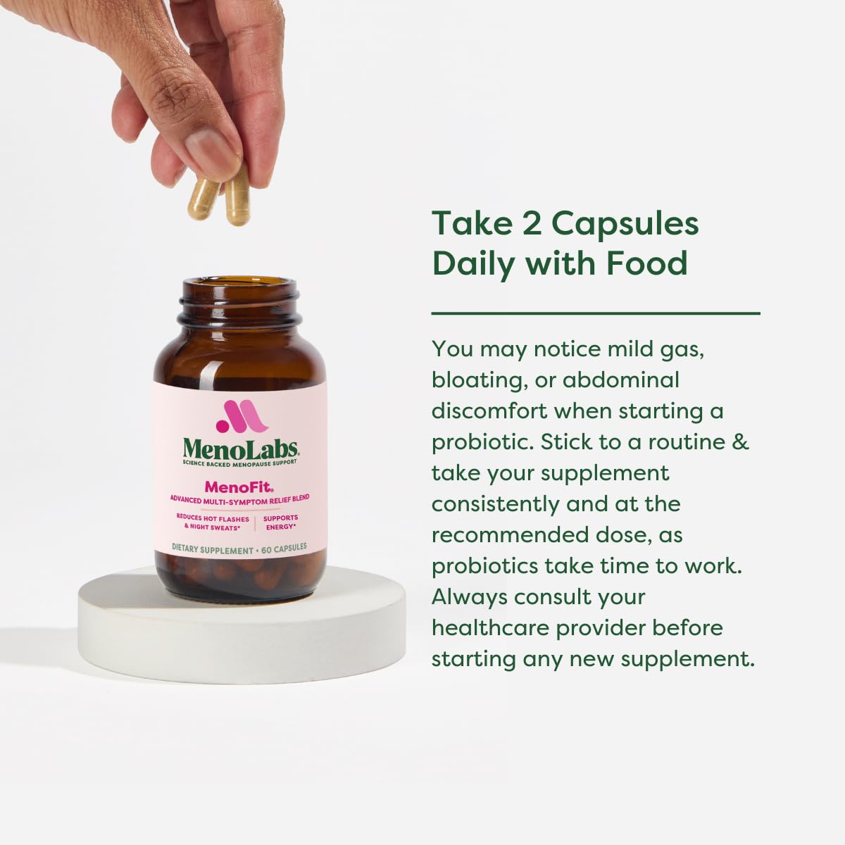 Capsules-closeup for MENOLABS MenoFit, convenient daily morning ritual.